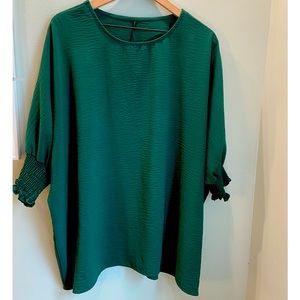 Deep Green Smocked Puff Sleeve Blouse